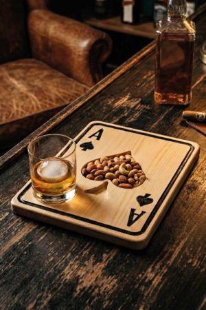 Doğal Ahşap Maça As Sunum Tabağı - İskambil Konsept Dekoratif Çerezlik ve İçecek Sunum